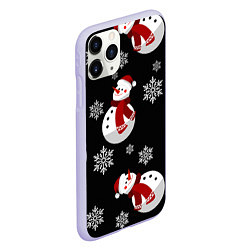 Чехол iPhone 11 Pro матовый Снеговички в зимних шапочках со снежинками, цвет: 3D-светло-сиреневый — фото 2