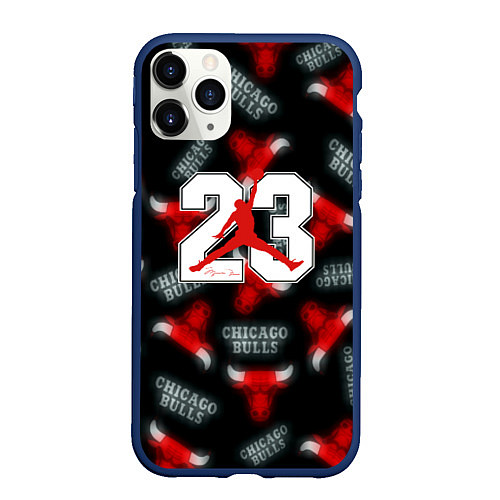 Чехол iPhone 11 Pro матовый Basketball jordan logo / 3D-Тёмно-синий – фото 1