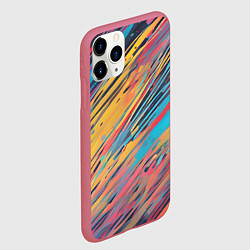 Чехол iPhone 11 Pro матовый Разноцветные брызги жёлтые и голубые, цвет: 3D-малиновый — фото 2