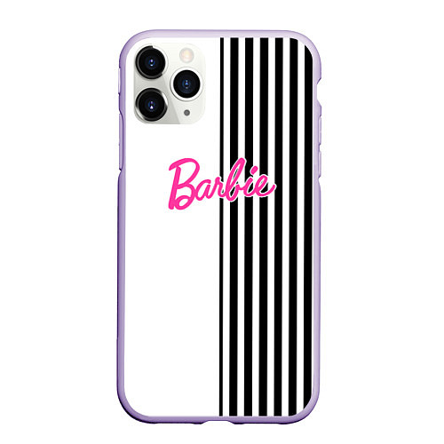 Чехол iPhone 11 Pro матовый Барби - белый и черные полосы / 3D-Светло-сиреневый – фото 1