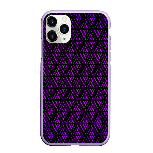 Чехол iPhone 11 Pro матовый Фиолетовые ромбы на чёрном фоне / 3D-Светло-сиреневый – фото 1