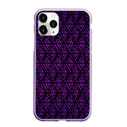 Чехол iPhone 11 Pro матовый Фиолетовые ромбы на чёрном фоне, цвет: 3D-светло-сиреневый