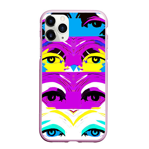 Чехол iPhone 11 Pro матовый Eyes - pop art - neural network / 3D-Розовый – фото 1