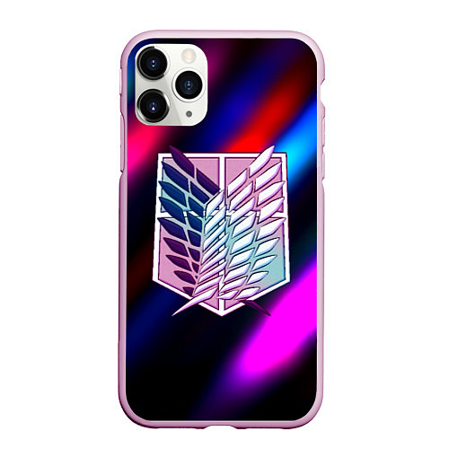 Чехол iPhone 11 Pro матовый Attack on Titan stripes neon / 3D-Розовый – фото 1