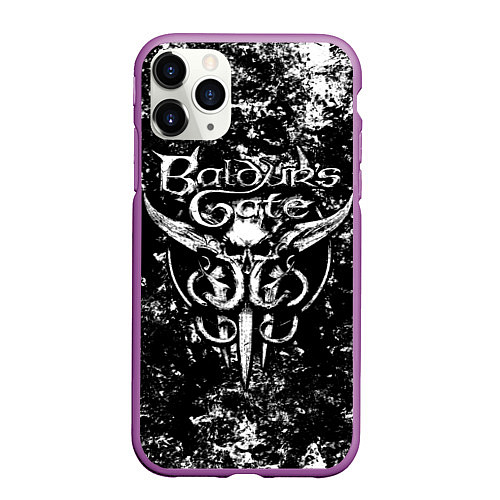 Чехол iPhone 11 Pro матовый Baldurs gate 3 - black and white / 3D-Фиолетовый – фото 1