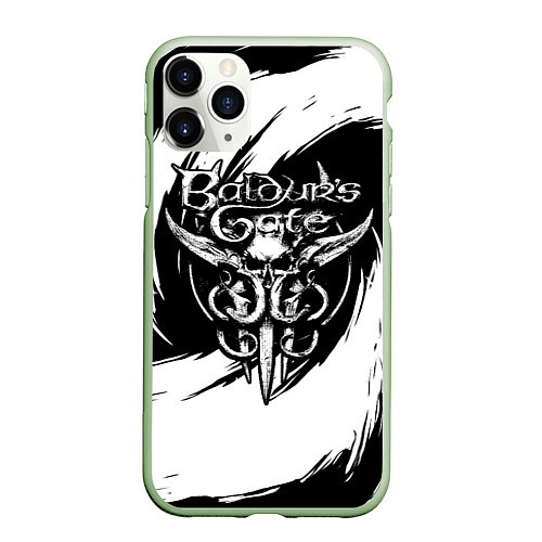 Чехол iPhone 11 Pro матовый Baldurs gate 3 - белые завихрения / 3D-Салатовый – фото 1