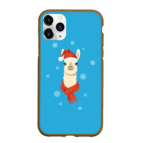 Чехол iPhone 11 Pro матовый Милая лама в красной шляпе и шарфе / 3D-Коричневый – фото 1