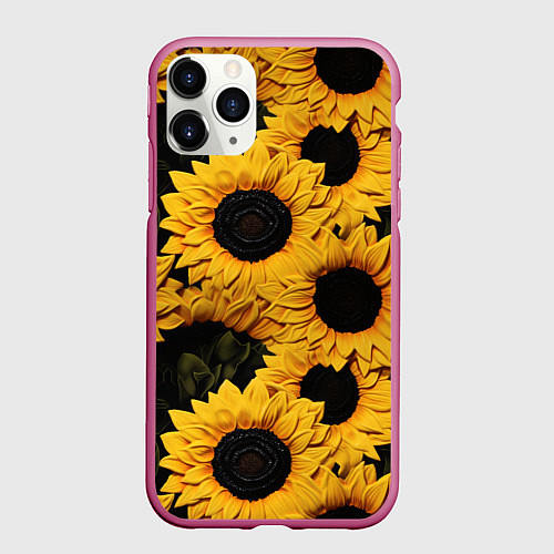Чехол iPhone 11 Pro матовый Подсолнухи объемными мазками от нейросети / 3D-Малиновый – фото 1