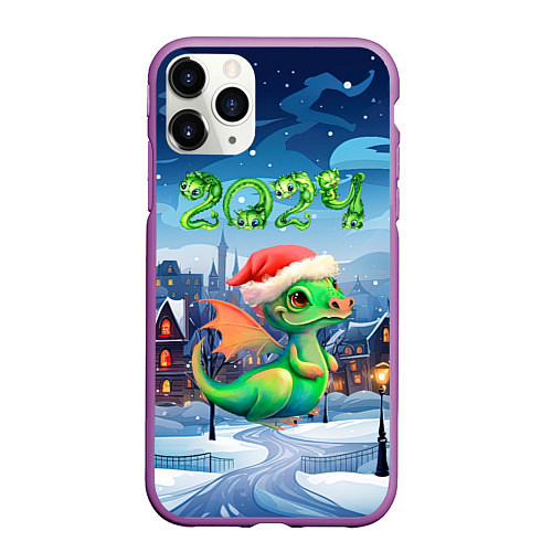Чехол iPhone 11 Pro матовый Милый дракончик 2024 / 3D-Фиолетовый – фото 1