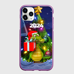 Чехол iPhone 11 Pro матовый Дракон с подарком у елки