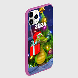 Чехол iPhone 11 Pro матовый Дракон с подарком у елки, цвет: 3D-фиолетовый — фото 2
