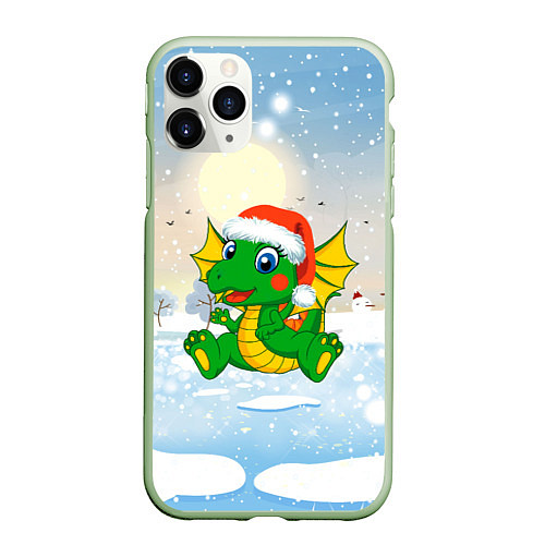 Чехол iPhone 11 Pro матовый Зимний дракончик / 3D-Салатовый – фото 1