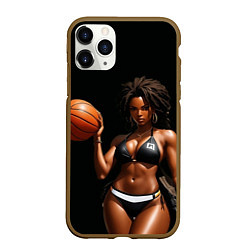 Чехол iPhone 11 Pro матовый Девушка с баскетбольным мячом, цвет: 3D-коричневый