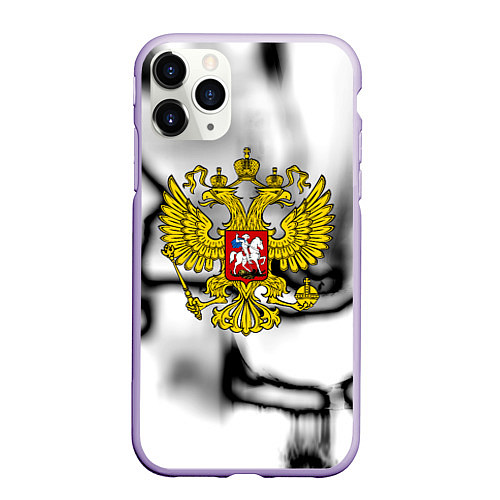 Чехол iPhone 11 Pro матовый Герб РФ черно белый / 3D-Светло-сиреневый – фото 1