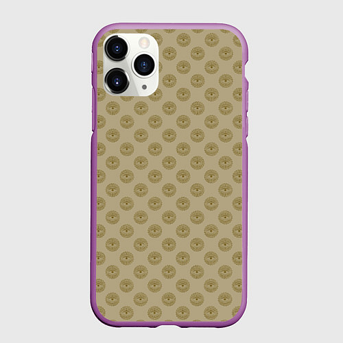 Чехол iPhone 11 Pro матовый Паттерн глаз с растительным орнаментом на бежевом / 3D-Фиолетовый – фото 1