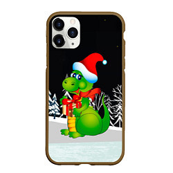 Чехол iPhone 11 Pro матовый Дракон в новогоднюю ночь, цвет: 3D-коричневый