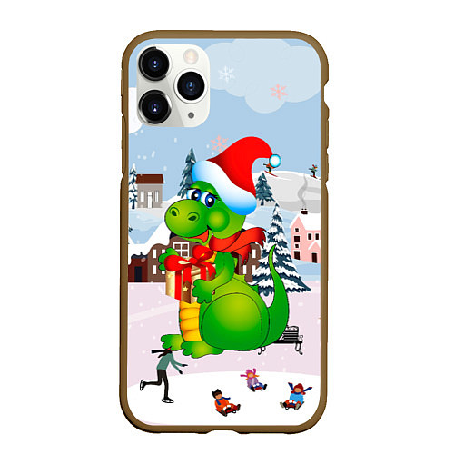 Чехол iPhone 11 Pro матовый Новогодний дракон / 3D-Коричневый – фото 1
