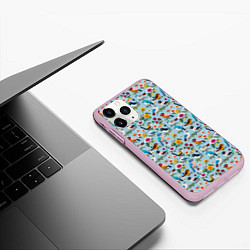 Чехол iPhone 11 Pro матовый Вязаные птички паттерн, цвет: 3D-розовый — фото 2