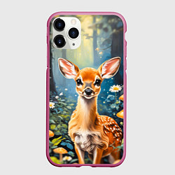 Чехол iPhone 11 Pro матовый Олененок в волшебном лесу, цвет: 3D-малиновый