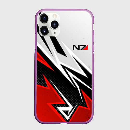 Чехол iPhone 11 Pro матовый N7 mass effect - white and red / 3D-Фиолетовый – фото 1