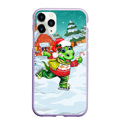 Чехол iPhone 11 Pro матовый Дракончик в новогоднем дворе, цвет: 3D-светло-сиреневый