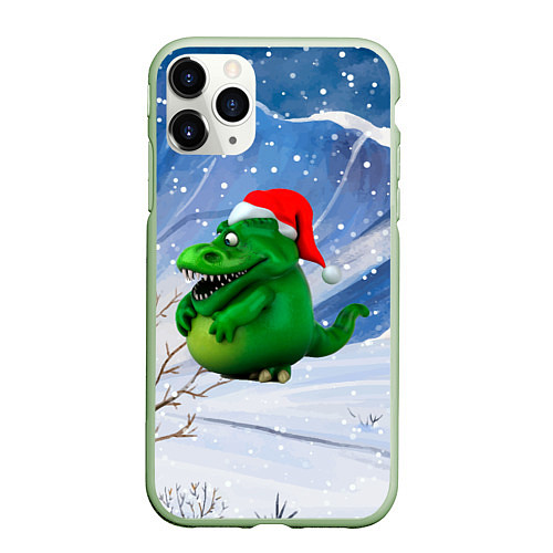Чехол iPhone 11 Pro матовый Толстый дракон на снежном фоне / 3D-Салатовый – фото 1