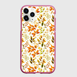 Чехол iPhone 11 Pro матовый Осенние листья и желуди, цвет: 3D-малиновый