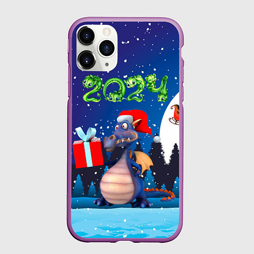 Чехол iPhone 11 Pro матовый Cиний дракон / 3D-Фиолетовый – фото 1