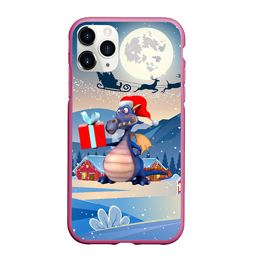 Чехол iPhone 11 Pro матовый Новогодний дракон 2024 / 3D-Малиновый – фото 1