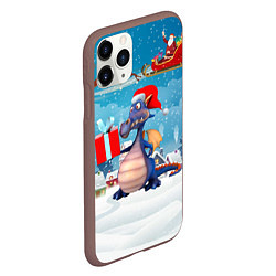 Чехол iPhone 11 Pro матовый Новогодний праздничный дракон, цвет: 3D-коричневый — фото 2