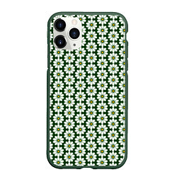 Чехол iPhone 11 Pro матовый Белые ромашки на тёмно-зелёном, цвет: 3D-темно-зеленый