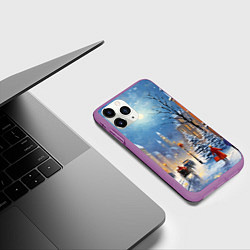 Чехол iPhone 11 Pro матовый Новогодний городской пейзаж, цвет: 3D-фиолетовый — фото 2