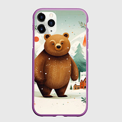 Чехол iPhone 11 Pro матовый Рождественский мишка фолк-арт