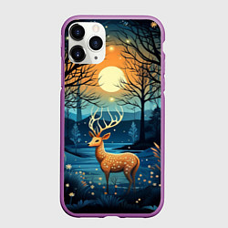 Чехол iPhone 11 Pro матовый Олень в ночном лесу фолк-арт