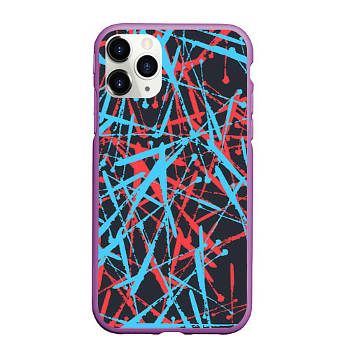 Чехол iPhone 11 Pro матовый Синие и красные гранжевые полосы / 3D-Фиолетовый – фото 1