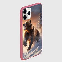 Чехол iPhone 11 Pro матовый Бурый медведь в лесу, цвет: 3D-малиновый — фото 2