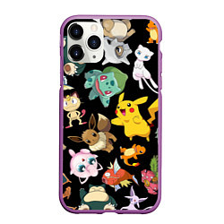 Чехол iPhone 11 Pro матовый Пикачу и другие покемоны, цвет: 3D-фиолетовый