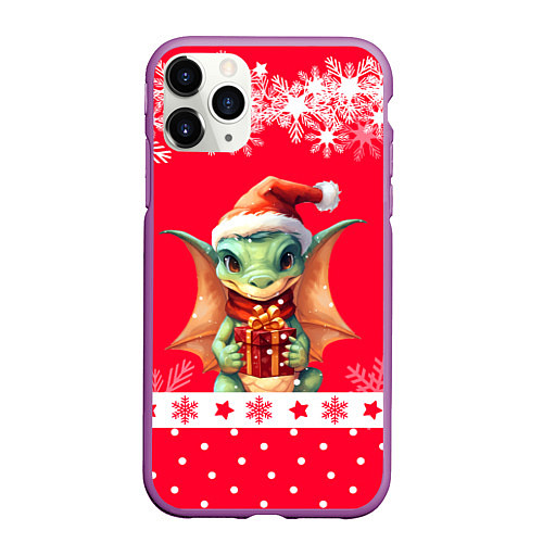 Чехол iPhone 11 Pro матовый Дракон с подарком - 2024 / 3D-Фиолетовый – фото 1