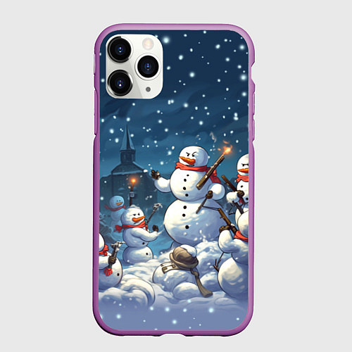 Чехол iPhone 11 Pro матовый Снежный бой / 3D-Фиолетовый – фото 1