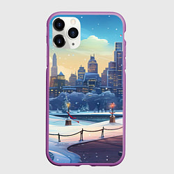 Чехол iPhone 11 Pro матовый Зимний большой город, цвет: 3D-фиолетовый