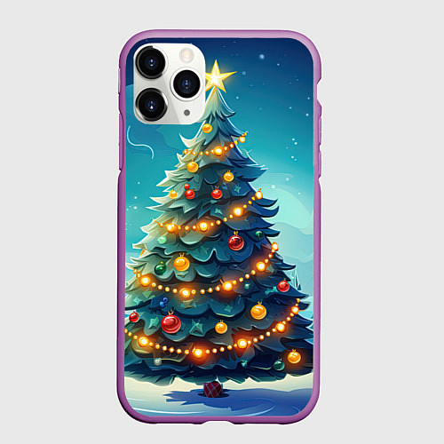 Чехол iPhone 11 Pro матовый Новогодняя елка / 3D-Фиолетовый – фото 1