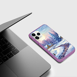 Чехол iPhone 11 Pro матовый Тропинка к новогоднему дому, цвет: 3D-фиолетовый — фото 2