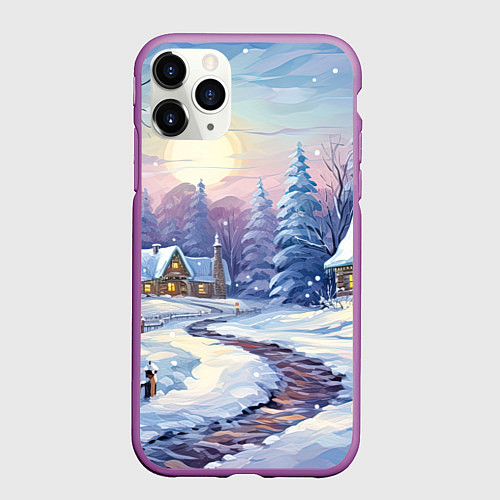 Чехол iPhone 11 Pro матовый Тропинка к новогоднему дому / 3D-Фиолетовый – фото 1