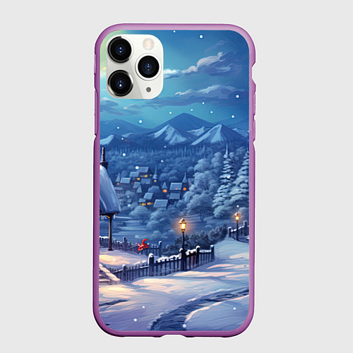 Чехол iPhone 11 Pro матовый Предновогоняя ночь / 3D-Фиолетовый – фото 1