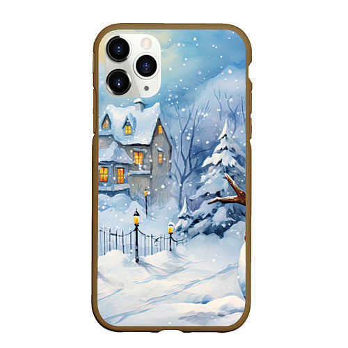 Чехол iPhone 11 Pro матовый Новогодний снеговик с шарфом / 3D-Коричневый – фото 1