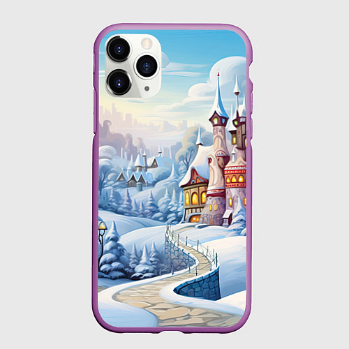 Чехол iPhone 11 Pro матовый Новогодний городок / 3D-Фиолетовый – фото 1