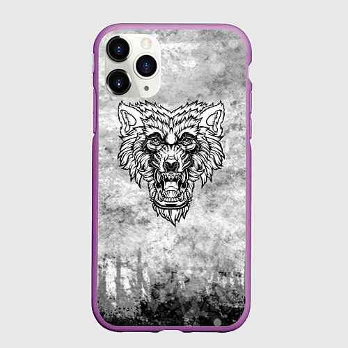 Чехол iPhone 11 Pro матовый Texture - Злой волк / 3D-Фиолетовый – фото 1