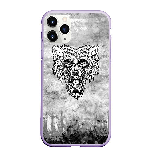Чехол iPhone 11 Pro матовый Texture - Злой волк / 3D-Светло-сиреневый – фото 1