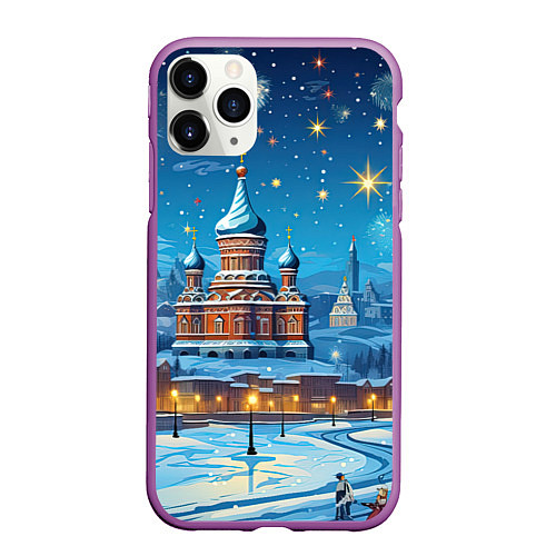 Чехол iPhone 11 Pro матовый Новогодняя Москва / 3D-Фиолетовый – фото 1