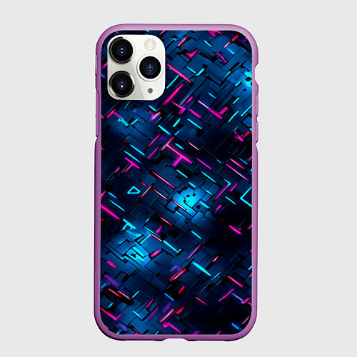 Чехол iPhone 11 Pro матовый Неоновая сталь cyberpunk / 3D-Фиолетовый – фото 1